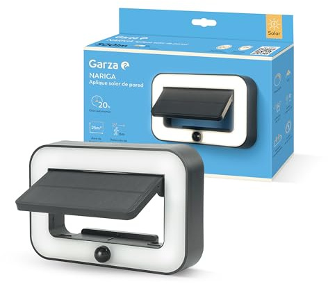 Garza - Applique murale solaire d'extérieur à LED 500 lm, 4 000 K, avec détecteur de mouvement - 3 modes, IP54, autonomie de 20 h, éclairage extérieur pour jardin et terrasse. Fixation murale.