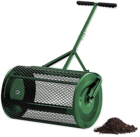 Kompostspridare torvmossspridare lätt metall nät gödselspridare spridare, gödselspridare för gräsmattor och trädgård, med justerbart T-format handtag för plantering och sådd