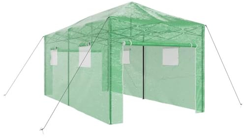 vidaXL Gewächshaus zum Aufstellen mit Popup-Gestell in Grün (580 x 290 x 315 cm). Robuste PE-Mesh-Abdeckung und wasserdichte Kunststoffstruktur für den Garten. Ideal für die Pflanzenzucht.