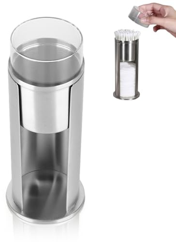 Kukyller Cosmetic Cotton Pad Rounds Holder, Stainless Steel Qtip Holder Dispenser Canister Storage Organization