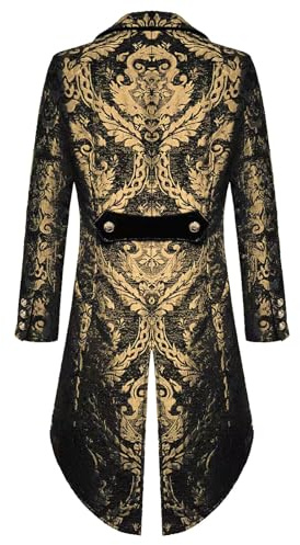 Steampunk - Veste de noble pour homme - Longue - Doré - Jupe de marche médiévale - Rétro victorien - Manteau élégant - Théâtre Tuxedo - Costume de carnaval - Costume d'Halloween
