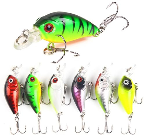 Set med 7 wobbler-bete, konstgjort bete, 3,8 g I 4,5 cm fiskebete, fiskedrag för gädda, mjukt levande fiskedrag, med trekrokar för öring, abborre, gädda, lax, fiske (F)