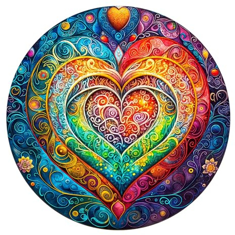 SECOGM Holzpuzzle Erwachsene, 300 Teile Mandala-Herz Holz Puzzle Erwachsene, 34x34cm Wooden Puzzle, Unregelmäßige Form, ‌Premium-Holzpuzzle Geschenkbox