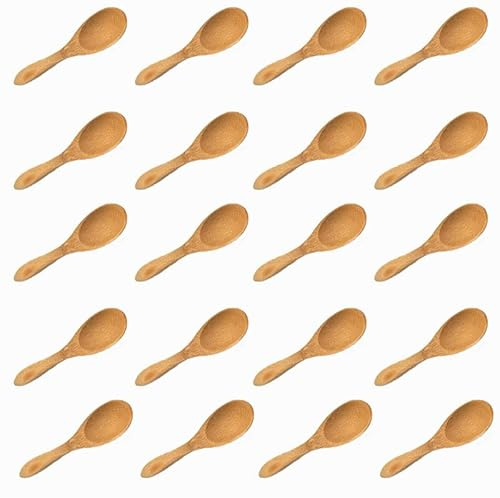 Yohuork Wooden Spoon Set of 20, Natural Small Wooden Spoons Wooden Teaspoons Coffee Spoon Handmade Wooden Spoon for Coffee Sugar Ice Cream Honey Tea Spices Medicines
