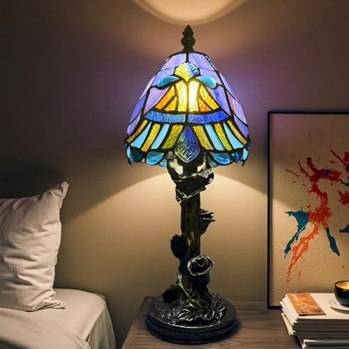Exporify Tiffany Lamp,6/15cm Blue Stained Glass Lamp for Living Room Home