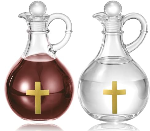 Yiyiring 2 Pcs 12 oz Jerusalem Cross Cruet Set Catholic Church Supplies Oil and Vinegar Condiment Bottle 6.5 Inches for Holy Communion Olive Oil Balsamic Vinegar Salad Dressing