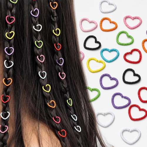 Hyleara Haarschmuck 100 Stück, Bunte Herz Haarringe für Zöpfe, Haarperlen | Dreadlocks Schmuck, Festival Accessoires, Haarschmuck Damen, Hair Jewellery, Haar Schmuck Ringe für Haare