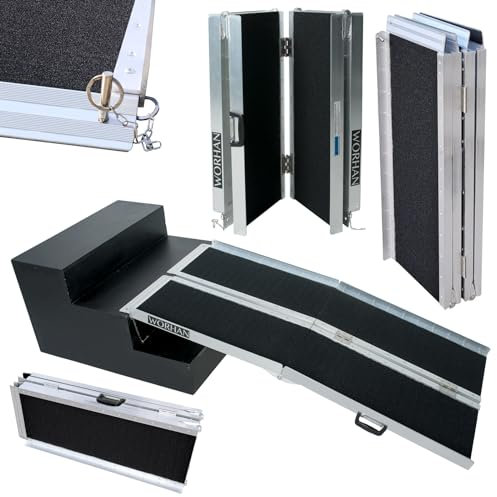 WORHAN® Rollstuhl Rampe klappbar 153cm 272kg faltbar Mobil Aluminium rutschfeste Rollstuhlrampe Große Auswahl 1.53m R5J