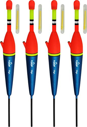 Storfisk fishing & more Lot de 4 flotteurs lumineux polyvalents avec kit de bâtons lumineux à craquer - Cordon intérieur - Poids : 10 g