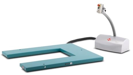Ameise Elektro-Flach-Scheren-Hubtisch | 1.000 kg Tragkraft | 840 mm Hubhöhe | 1.450x1.140 mm U-förmige Plattform | Einfach-Schere | ergonomische und individuelle Greifhöhe | Stahl| Türkisblau