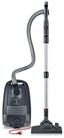 Severin BC 7049, Aspirapolvere a Pavimento con Sacchetto, Grande Raggio d'azione, Testina Soft Sound, Doppio Attacco clic, Impugnatura Ergo-Comfort, Filtro HEPA 14