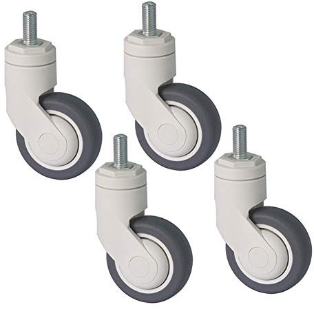 Dance angel 4 x Gewinde M12 TPR Gummi Lenkrollen für Krankenhaus 3'' 75mm Universal leise Lenkrollen Schwerlast 240 kg (je 60 kg) für Bett Medizinische Ausrüstung Werkbank Straßenbahn