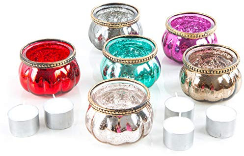 Logbuch-Verlag Juego de 6 velas de té coloridas de cristal, para decoración de mesa, boda, cumpleaños, confirmación