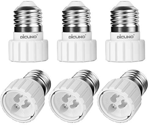 DiCUNO E27 auf GU10 Lampenfassung Konverter, Sockeladapter für Glühlampen und LED Birne, Maximale Leistung 200W, 0~250V, 160 Grad hitzebeständig, 6-Pack