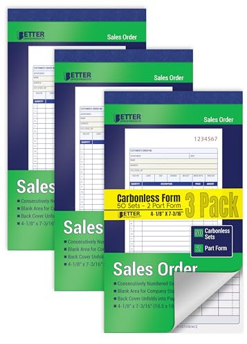 Better Office Products Sales Order Books, 3 Pack, 2-Part Carbonless (White/Canary Yellow), 4-1/8 x 7-3/16 inches, 50 Sets per Book, 150 Total Sets, 3 Books