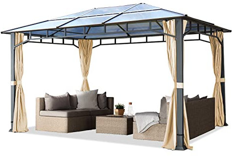 TOOLPORT Gartenpavillon 3x4 m Aluminium Gestänge Polycarbonat Dach ca. 8mm Pavillon Gartenzelt 4 Seitenteile Champagner