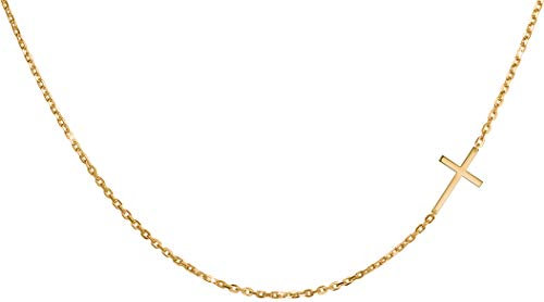 day.berlin Damen Kreuzkette Cross, Halskette in Gold 18k vergoldet, 45+5cm variable Länge, Kette mit Anhänger seitliches Kreuz (19x11mm), 316L Edelstahl nickelfrei und wasserfest