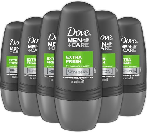 Dove Men+Care Extra Fresh Roll-On Deodorant, 6 Pack, Travel Size TSA Approved, 48-Hour Antiperspirant for Men, Long-Lasting Sweat & Odor Protection, Fresh Scent, 1.69 Oz. Each