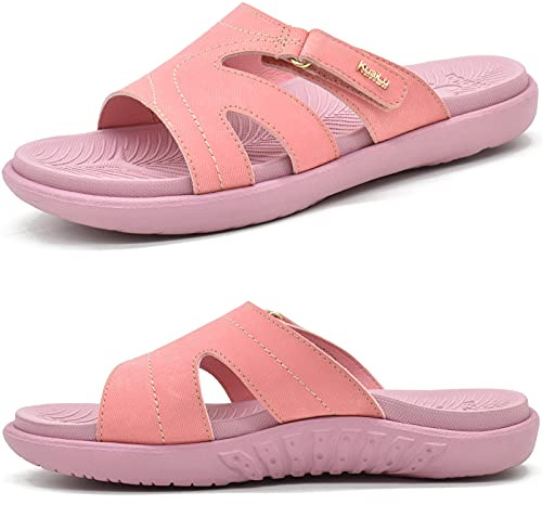 KuaiLu Womens Fashion Orthotic Sliders Ladies Lightweight Athletic Yoga Mat Sandals Slip on Thick Cushion Slippers Sandals with Comfortable Plantar Fasciitis Arch Support Pink 5