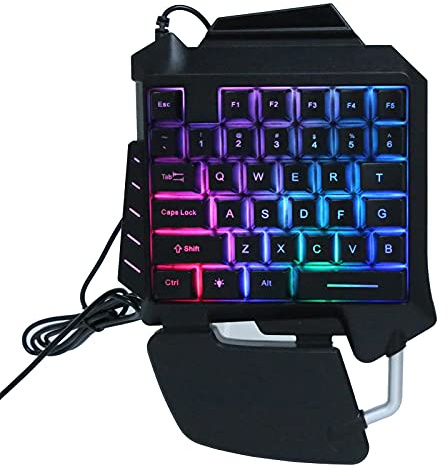 One‑Handed Gaming Keyboard, 35-Key USB Wired Portable Mechanical Gaming Keypad with LED Backlight, Plug and Play