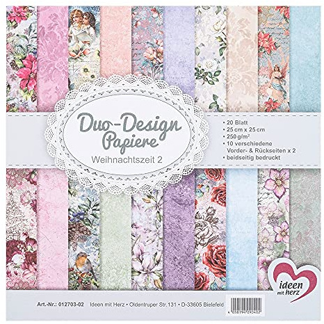 Ideen mit Herz Duo-Design-Papiere | Block mit 20 Blatt Bastelpapier | 25 x 25 cm | 250g/m² | beidseitig bedruckt | Designpapier, Motivpapier | ideal für Scrapbooking, Basteln (Weihnachtszeit 02)