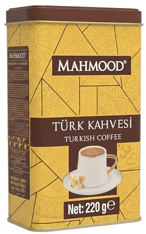 Mahmood Café Turc, Torréfaction Moyenne, Moulu, Arabica 100%, Boîte en Métal 220g, Traditionnel