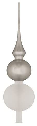 Thüringer Glasdesign Christbaumspitze Weiß und Silber matt und glänzend, ca. 31 cm, Weihnachtsbaumschmuck