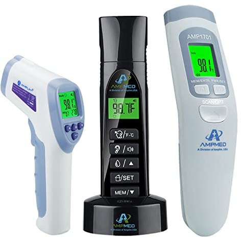 Amplim CA1 F2 AE3 Non-Contact Touchless Infrared Digital Forehead Thermometer for Adults and Babies (Pack of 3)