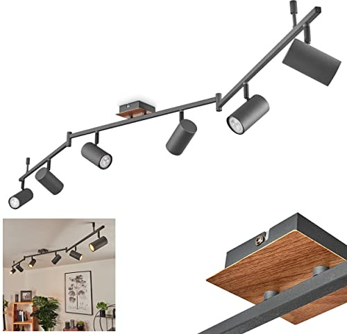 HOFSTEIN Deckenleuchte Javel, 6-flammige Deckenlampe aus Metall in Holzoptik/Anthrazit, verstellbare Leuchte im Boho/skandinavischen-Design, 6 x GU10, Esszimmer, Wohnzimmer, Schlafzimmer, Küche, Flur