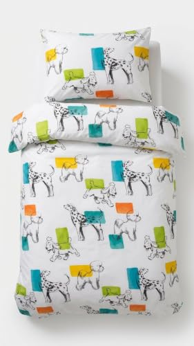 LERUUM Kids Single Duvet Cover Set 100% Cotton Dog Print 135x200cm | 2-piece kids bedding set with duvet cover and 1 pillowcase. Machine washable breathable 100% cotton and OEKO-TEX certified.
