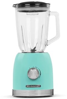 Schneider Standmixer 800 Watt, Blender mit 6-flügliges Spezialmesser, 1.5 L Glasbehälter, Pulsfuktion und Rutschfeste Füße, Hochleistungsmixer 20.000 Umdrehungen pro Minute, türkis, SCBL15ACA