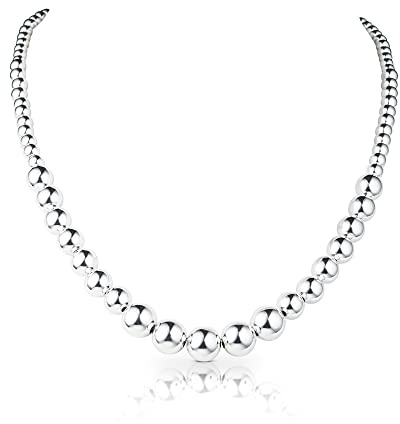 Diamond Treats Damen Silber Halsketten für Damen und Mädchen, 925 Sterling Silber Italienisches Design Kugel Statement Halskette, Silber Perlen-Kette