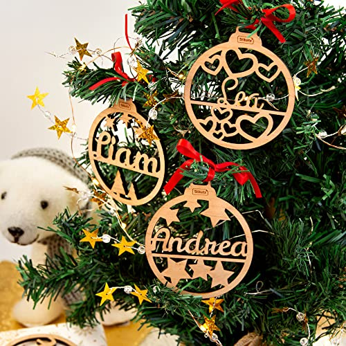 Personalisierte, aus Holz Ausgeschnittene Weihnachtskugeln mit Namen Stikets (5, Holz)