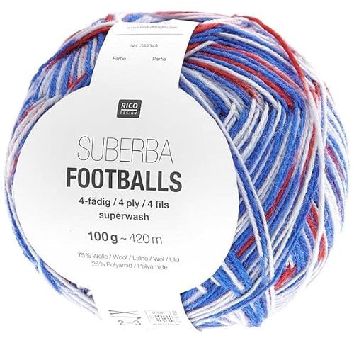 Sockenwolle Footballs 4-fädig, 100g-420m, Blau Rot