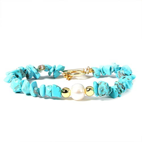 MILAKOO Splitterarmband mit echten Perlen für Damen Natur edelstein Armreif Frauen Kristall Armband