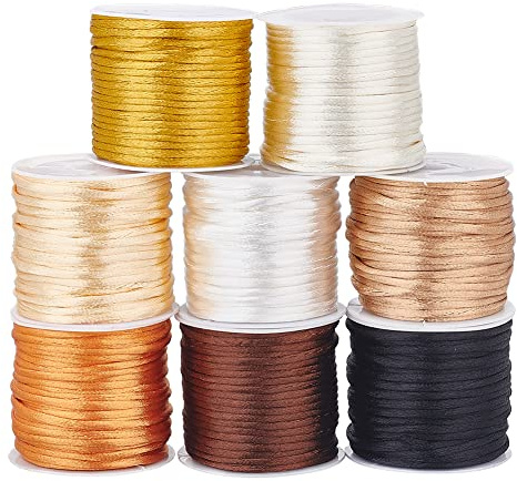 PH PandaHall 8 Rollen Satin Nylon Trim Cord, 2mm Weihnachtsbaum Perlenschnur Rattail Seidenschnur Nylonschnur Chinesische Knotenschnur Kumihimo Makramee-Faden Sortiert Für Schmuckherstellung