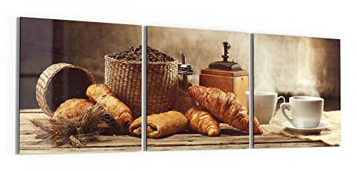 DEQORI Glasbilder Acrylglas | Motiv Französisches Frühstück | horizontal 3-teilig 150x50 cm | große XXL Deko | Wandbilder für Wohnzimmer, Schlafzimmer, Flur & Küche | moderne Wanddeko