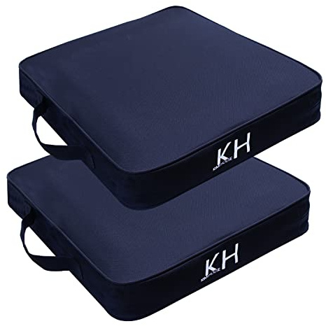 KIMI HOUSE 2 Pieces Black Indoor & Outdoor Chair Cushions with Handle & Zipper, Boat Canoe Kayak Seat, Stadium Seating for Bleachers, Best for Camping, Bleachers, Sports Events