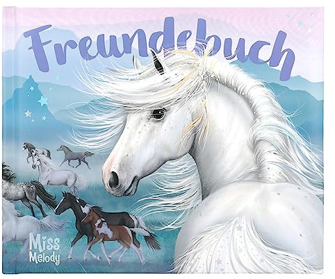 Depesche 12398 Miss Melody - Freundebuch in Blau mit Pferde-Design, Freundschaftsbuch mit wattiertem Cover und 108 Seiten zum Eintragen für deine Freunde
