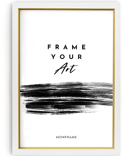 Monframe Bilderrahmen Bellevue - 15x21 cm DIN A5 - Weiß Gold - Posterrahmen mit Acrylglas - MDF Holz Rahmen