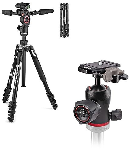 Manfrotto Befree 3-Way Live Advanced Kit Video da Viaggio, Alluminio con Testa Fluida per Camcorder e Camere Compatte Foto e Testa a Sfera 494, Accessori Fotografici per Content Creator