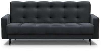 Mars Meble Schlafsofa mit Bettkasten - Dreisitzer 220cm Breit Polstersofa mit Schlaffunktion Nancy BIS, aus Velours Sofa mit Federkern Holzbeine, Stoff: Monolith 97 - Dunkelgrau
