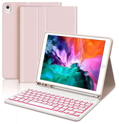 WINCHKING Tastiera per iPad 9 Generazione, Custodia con Tastiera per iPad 9 10.2, Cover Bluetooth Magnetica Retroilluminata Keyboard per ipad 9/8/7 Generazione 10.2 / Air 3, Rosa chiaro