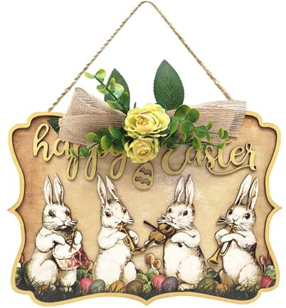 Aznever Frohe Ostern Türhänger, Osterkranz Schild | Hase Frohe Ostern Schild | Schönes, rustikales, Nicht verblassendes, stabiles, wasserabweisendes -Willkommensschild für Zuhause, drinnen
