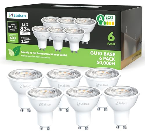 sailsco Energieklasse A GU10 LED Neutralweiss Lampe,3.3W 600LM 4000K Neutralweiß GU 10 Spot Energiesparlampe,83W Glühbirne Ersetzt,36° Abstrahlwinkel G10 Leuchtmittel,Nicht Dimmbar,6 Stück