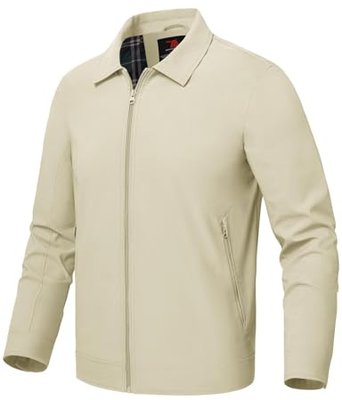 Rdruko Mens Summer Jackets Lightweight Smart Casual Jacket Light Bomber Jackets Outdoor Thin Windbreaker Coat with Zip Pockets Beige L