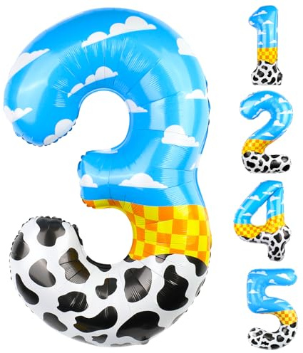 40 Inch Number 3 Balloon Blue Clouds Cartoon Story Balloons Toy Inspired Story Party Supplies for Birthday Garland Arch Kit Farm Favor (Number 3)
