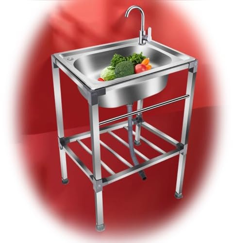 QSPNVFB Kleine Edelstahlspüle, Freistehende Küchenspüle Für Außenbereich, Mobiles Spültisch Ausgussbecken Gewerbliche Spülbecken Für Camping/Bauernhaus(with Faucet,42x37cm(17x15 in))