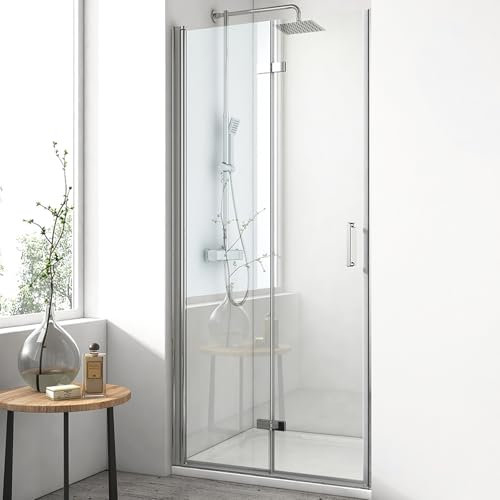 EMKE Duschtür 100x195cm Falttür Dusche, Duschabtrennung Faltbar Duschwand Pendeltür Nischentür Duschtüren Duschtrennwand Glas 6mm Sicherheitsglas Glastür