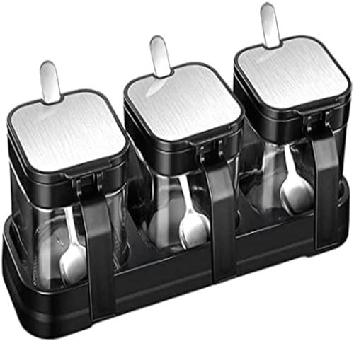 GOOPEEG Set Zuccheriera Utensili da Cucina Set di Contenitori per Spezie, Contenitori Trasparenti per Condimenti, Barattoli di Vetro, Sale E Zuccheriera con Cucchiaio Forniture per Spezie